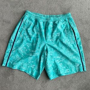 Lululemon Athletica Mens Lined Athletic Shorts Blue Green Size L